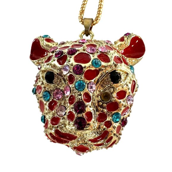 Betsey Johnson Jewelry - Betsey Johnson Crystal Panther Head Pendant Necklace Gold Tone